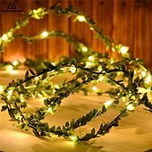 cheap Battery String Lights-Elegant Wedding Reception Party 5M 50LEDs Green Leaves Garland LED String Lights 2pcs 1pc Battery Operated Fairy Lights for Wedding Christmas Banquet Garden Holiday Indoor Decoration