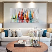 billige Landskapsmalerier-oljemaleri 100 % håndlaget håndmalt veggkunst på lerret fargerik seilbåt abstrakt moderne hjemmedekorasjon innredning rullet lerret uten ramme ustrukket