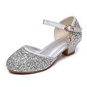cheap Kids&#039; Princess Shoes-Girls&#039; Heels Party Princess Shoes Glitters Rubber PU Little Kids(4-7ys) Big Kids(7years +) Daily Party &amp; Evening Walking Shoes Rhinestone Buckle Sequin White Dusty Rose Blue Fall Spring