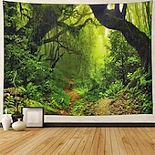 cheap Forest Tapestry-Mistry Forest Hanging Tapestry Magical Nature Green Tree Rainforest Landscape Wall Art Large Tapestry Mural Decor Photograph Backdrop Blanket Curtain Home Bedroom Living Room Decoration