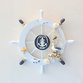 olcso fa faljelek-strand fa csónak hajó kormánykerék fal akcentus falra akasztó ajtó akasztó dísz fali dekoráció lakberendezés 28*28cm