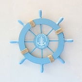 olcso fa faljelek-strand fa csónak hajó kormánykerék fal akcentus falra akasztó ajtó akasztó dísz fali dekoráció lakberendezés 28*28cm