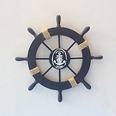 olcso fa faljelek-strand fa csónak hajó kormánykerék fal akcentus falra akasztó ajtó akasztó dísz fali dekoráció lakberendezés 28*28cm
