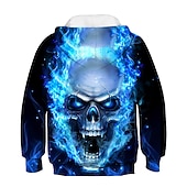 お買い得  男の子の3Dビジョンと幾何学-男の子 3D スカル パーカー 長袖 3Dプリント 秋 冬 活発的 クール ベーシック 子供 2〜12年 4〜12年 学校 アウトドア 日常