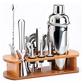 رخيصةأون كاسات الشراب-bartender kit cocktail shaker mixer stainless steel 350ml bar tool set with elegant bamboo stand perfect home bartending kit and martini cocktail shaker set