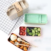 cheap Kitchen Storage-900ml Portable Lunch Box 3 Layer Wheat Straw Bento Boxes Microwave Dinnerware Food Storage Container Foodbox 1set