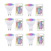 cheap Smart Lights-6pcs 2pcs RGBW Color Changing Smart LED Light Bulb GU10 5W Dimmable Lamp with IR Controller for Home Bar Party Ambiance Lighting 85-265V