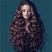 cheap Black &amp; African Wigs-Synthetic Wig Curly Water Wave With Bangs Wig Long Dark Brown Synthetic Hair 26 inch Women&#039;s Fashionable Design Party Comfortable Dark Brown / Daily Wear