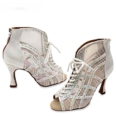 abordables Bottines de danse-Chaussures de danse latine à lacets et strass pour femmes – Sandales à talons hauts pailletés pour salsa, soirées et compétitions