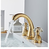 cheap Multi Holes-Widespread Bathroom Sink Mixer Faucet, Brass Basin Taps 2 Handle 3 Hole Retro Style Crystal Handle, Washroom Bath with Hot and Cold Water Hose