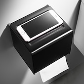cheap Toilet Paper Holders-Black Toilet Paper Holder Space Aluminum Waterproof Tissue Box Punched Shelf Wall Mount Tissue Holder New Design