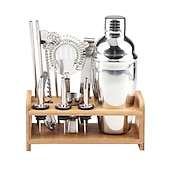 رخيصةأون كاسات الشراب-bartender kit cocktail shaker mixer stainless steel 350ml bar tool set with elegant bamboo stand perfect home bartending kit and martini cocktail shaker set