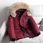 cheap Men&#039;s Downs &amp; Parkas-Men&#039;s Winter Coat Down Jacket Puffer Jacket Parka with Faux Fur 90% White duck down Sports &amp; Outdoor Thermal Warm Winter Solid Color Black Wine Puffer Jacket