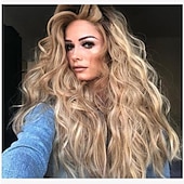 abordables Perruques Synthétiques Sans Bonnet-perruques blondes pour femmes perruque synthétique bouclés vague de corps coupe de lutin perruque cheveux synthétiques longs blonds clairs 30 pouces conception à la mode des femmes parti moelleux