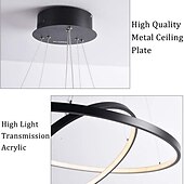 economico Modello a cerchio-Lampada a sospensione a led a 2 luci da 60 cm design cerchio in alluminio finiture verniciate dimmerabile moderna sala da pranzo camera da letto con paralume in acrilico luci regolabili 50w solo dimmerabile con telecomando