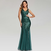 abordables Robes de fête-Robe de soirée sirène dorée en sequins pour les invités de mariage tenue de fête longueur au sol sans manches décolleté en V masque robe à impressionner