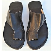 billige Uformelle sandaler-brune sandaler med tåløkker i kunstskinn med håndsydde detaljer - slip-on sommersko i vintage stil