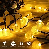 billige Soldrevet-elegant bryllupsfestmottakelse 6,5m 30led solcellelys - boblelampe med krystallkule, 8 funksjoner, vanntette utendørs eventyrlys for hage, plendekorasjon