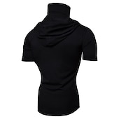 abordables T-shirts et Débardeurs de Course-Homme Sweat à capuche avec masque T-shirt de course Cordon de serrage Manche Courte T-shirt Rue Athleisure Automne Coton Chaleur Thermique Respirant Doux Évacuation de la transpiration Course Jogging