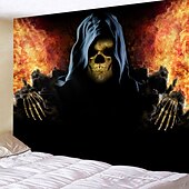 preiswerte Halloween-Wandteppiche-Skelett Wandteppich Kunst Dekor Decke Vorhang Picknick Tischdecke hängend Zuhause Schlafzimmer Wohnzimmer Wohnheim Dekoration psychedelisch Totenkopf Kürbis Fledermaus Spuk gruselig