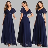 abordables Mariage Décontracté / de Jour-Robe de mariage en A-line froncée élégante pour les invitées de mariage mariage à la plage formelle cravate noire pour demoiselles d&#039;honneur longueur de sol manches courtes décolleté en V chiffon dos