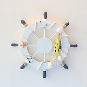 olcso fa faljelek-strand fa csónak hajó kormánykerék fal akcentus falra akasztó ajtó akasztó dísz fali dekoráció lakberendezés 28*28cm