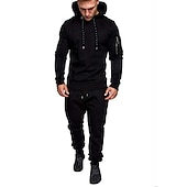 ieftine treninguri de bază-Bărbați Trening Costum de baie Cordon 2 bucăți Mată Set de ținute Costume Vară Primăvară Toamnă Gri Închis Negru Bumbac Gimnastică antrenament Instruire activă Jogging Termic cald Απαλό Confortabil