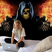 preiswerte Halloween-Wandteppiche-Skelett Wandteppich Kunst Dekor Decke Vorhang Picknick Tischdecke hängend Zuhause Schlafzimmer Wohnzimmer Wohnheim Dekoration psychedelisch Totenkopf Kürbis Fledermaus Spuk gruselig