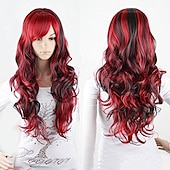 billige Filmkarakter parykker-cosplay parykk bølget midtdel parykk foto farge blanding rosa blå lilla blandet blå rosa a11 mørk brun / gylden blond syntetisk hår kvinners røde halloween parykker