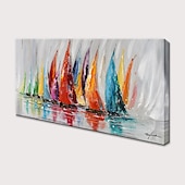 billige Landskapsmalerier-oljemaleri 100 % håndlaget håndmalt veggkunst på lerret fargerik seilbåt abstrakt moderne hjemmedekorasjon innredning rullet lerret uten ramme ustrukket