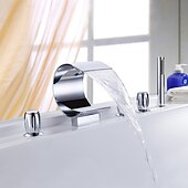 economico Rubinetti per vasca da bagno-Rubinetto per vasca da bagno, ottone moderno in stile moderno, bronzo lucidato a olio, vasca romana, valvola in ceramica, rubinetti miscelatori per vasca da bagno con cascata con interruttore caldo e