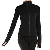 cheap Figure Skating Jackets &amp; Vests-Figure Skating Fleece Jacket Women&#039;s Girls&#039; Ice Skating Jacket Outfits Top Black Thumbhole Fleece High Elasticity Training Skating Wear Warm Handmade Crystal / Rhinestone Long Sleeve Ice Skating
