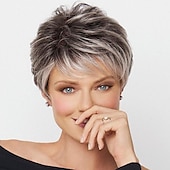 voordelige oudere pruik-bruine pruiken voor vrouwen synthetische pruik blond krullend bouncy curl pixie cut pruik korte lichtblonde synthetisch haar vrouwen pruik