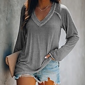 ieftine tricou simplu-Pentru femei Tricou Alb Roz Îmbujorat Albastru piscină Simplu Mată Peteci Manșon Lung Zilnic Sfârșit de săptămână De Bază În V Regulat Potrivire Largă S