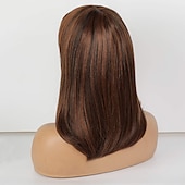 cheap Human Hair Capless Wigs-Human Hair Blend Wig Medium Length Natural Straight With Bangs Brown Women Fashion Adorable Capless Women&#039;s Dark Auburn#33