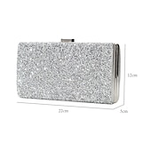 billige Aftenvesker-kvinners sølvglitterclutch, elegant kveldsveske med metallramme - ideell for bryllup, fester og formelle arrangementer
