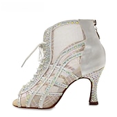 abordables Bottines de danse-Chaussures de danse latine à lacets et strass pour femmes – Sandales à talons hauts pailletés pour salsa, soirées et compétitions