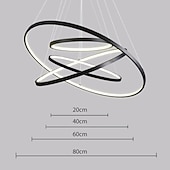 abordables Luces colgantes-Lámpara colgante led de 3 luces 80/60/40/20 cm anillo de acrílico metálico diseño circular acabados pintados 90w / 113w 3 anillos 4 anillos regulables con mando a distancia