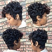 economico Parrucche di altissima qualità-parrucche nere per le donne breve ombre marrone nero capelli ricci parrucche per le donne nere parrucche sintetiche corte per le donne nere parrucche delle donne afroamericane
