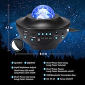 abordables Proyector de la lámpara  y proyector láser-Proyector de galaxia led, luz nocturna, ola oceánica, proyección de estrellas con altavoz de música bluetooth, control remoto, 10 colores, 21 modos de iluminación, niveles de brillo ajustables para