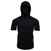 abordables T-shirts et Débardeurs de Course-Homme Sweat à capuche avec masque T-shirt de course Cordon de serrage Manche Courte T-shirt Rue Athleisure Automne Coton Chaleur Thermique Respirant Doux Évacuation de la transpiration Course Jogging