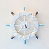 olcso fa faljelek-strand fa csónak hajó kormánykerék fal akcentus falra akasztó ajtó akasztó dísz fali dekoráció lakberendezés 28*28cm