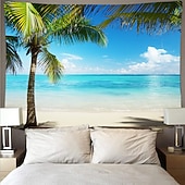 Недорогие Тапестри́ на океа́нском пляже-пейзаж природа большой настенный гобелен арт-деко одеяло занавеска пикник стол скатерть висит дом спальня гостиная общежитие украшение пляж серия кокосовая пальма синее море белое облако синее небо