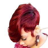 cheap Black &amp; African Wigs-Wine Wigs for Women Synthetic Wig Curly Bouncy Curl Asymmetrical Wig Short Wine Red Synthetic Hair Burgundy Wigs for Black Women Christmas Party Wigs