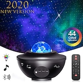 abordables Proyector de la lámpara  y proyector láser-Proyector de galaxia led, luz nocturna, ola oceánica, proyección de estrellas con altavoz de música bluetooth, control remoto, 10 colores, 21 modos de iluminación, niveles de brillo ajustables para