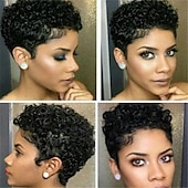 economico Parrucche di altissima qualità-parrucche marroni per le donne parrucca sintetica resistente al calore parrucca riccia corta luce nera dorata capelli sintetici resistenti al calore soffici parrucche afro nere