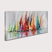 billige Landskapsmalerier-oljemaleri 100 % håndlaget håndmalt veggkunst på lerret fargerik seilbåt abstrakt moderne hjemmedekorasjon innredning rullet lerret uten ramme ustrukket