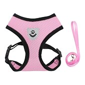 お買い得  犬用首輪＆ハーネス＆リード-犬用　ペット用　ハーネス　ベスト　調整可能　高通気性　反射ストラップ付き　安全　快適　小型犬用　ドッグトレーニング用  無地　選べる7色