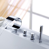 economico Rubinetti per vasca da bagno-Rubinetto per vasca da bagno, ottone moderno in stile moderno, bronzo lucidato a olio, vasca romana, valvola in ceramica, rubinetti miscelatori per vasca da bagno con cascata con interruttore caldo e