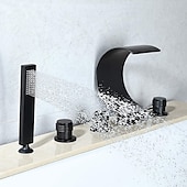 economico Rubinetti per vasca da bagno-Rubinetto per vasca da bagno, ottone moderno in stile moderno, bronzo lucidato a olio, vasca romana, valvola in ceramica, rubinetti miscelatori per vasca da bagno con cascata con interruttore caldo e